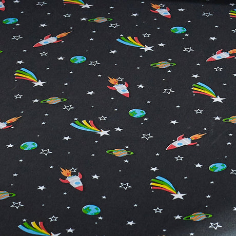 Catherine Lansfield Rainbow Rockets 25cm Deep Fitted Sheet - Black - Rainbow Rockets Fitted Sheet