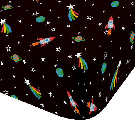 Catherine Lansfield Rainbow Rockets 25cm Deep Fitted Sheet - Black - Rainbow Rockets Fitted Sheet