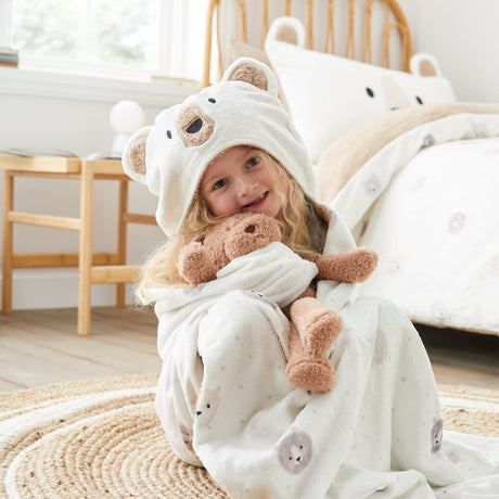 Catherine Lansfield Cosy Bear Throw - Natural - Cosy Bear Hooded Blanket