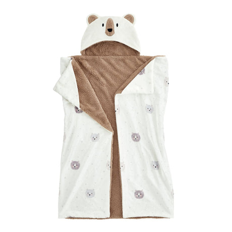 Catherine Lansfield Cosy Bear Throw - Natural - Cosy Bear Hooded Blanket