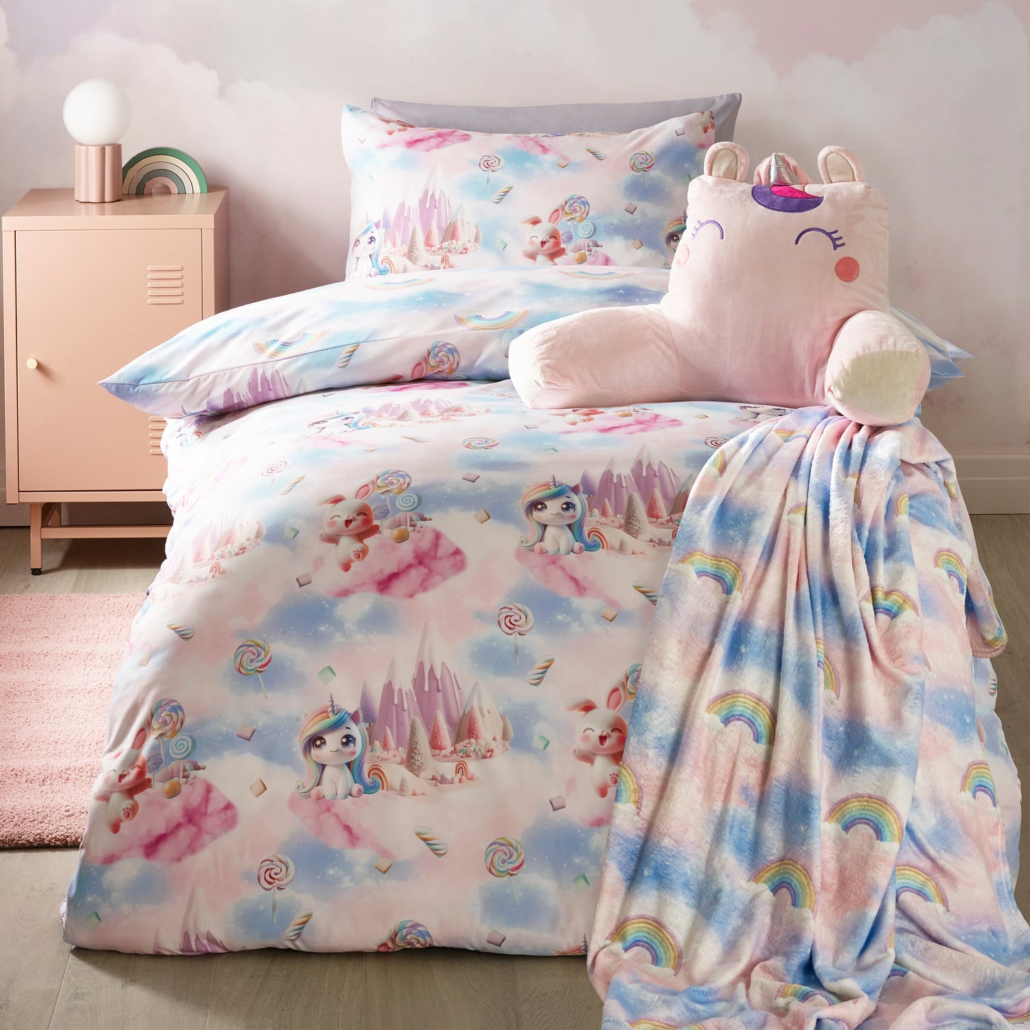 Catherine Lansfield Candy Unicorn Kids Duvet Cover Set - Pink