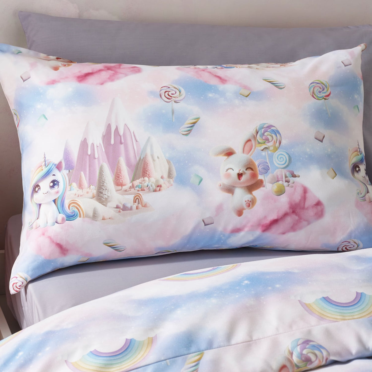 Catherine Lansfield Candy Unicorn Kids Duvet Cover Set - Pink - Candy Unicorn Duvet Set