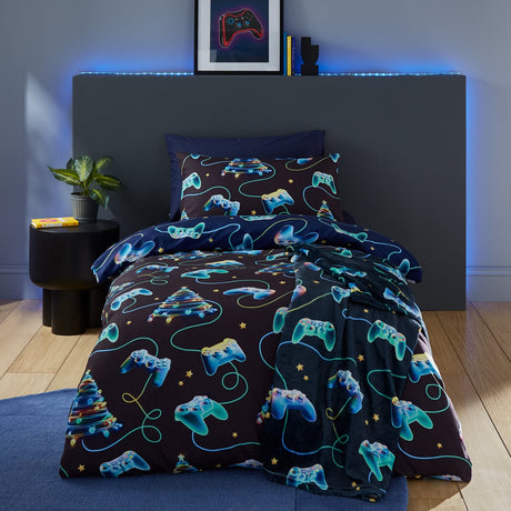 Catherine Lansfield Christmas Gamer Duvet Cover Set - Navy Blue