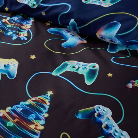 Catherine Lansfield Christmas Gamer Duvet Cover Set - Navy Blue - Christmas Gamer Duvet Set