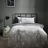 Catherine Lansfield Halloween Skeleton Fleece Duvet Cover Set - Grey - Halloween Skeleton Fleece Duvet Cover Set