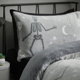 Catherine Lansfield Halloween Skeleton Fleece Duvet Cover Set - Grey - Halloween Skeleton Fleece Duvet Cover Set