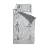 Catherine Lansfield Halloween Skeleton Fleece Duvet Cover Set - Grey - Halloween Skeleton Fleece Duvet Cover Set