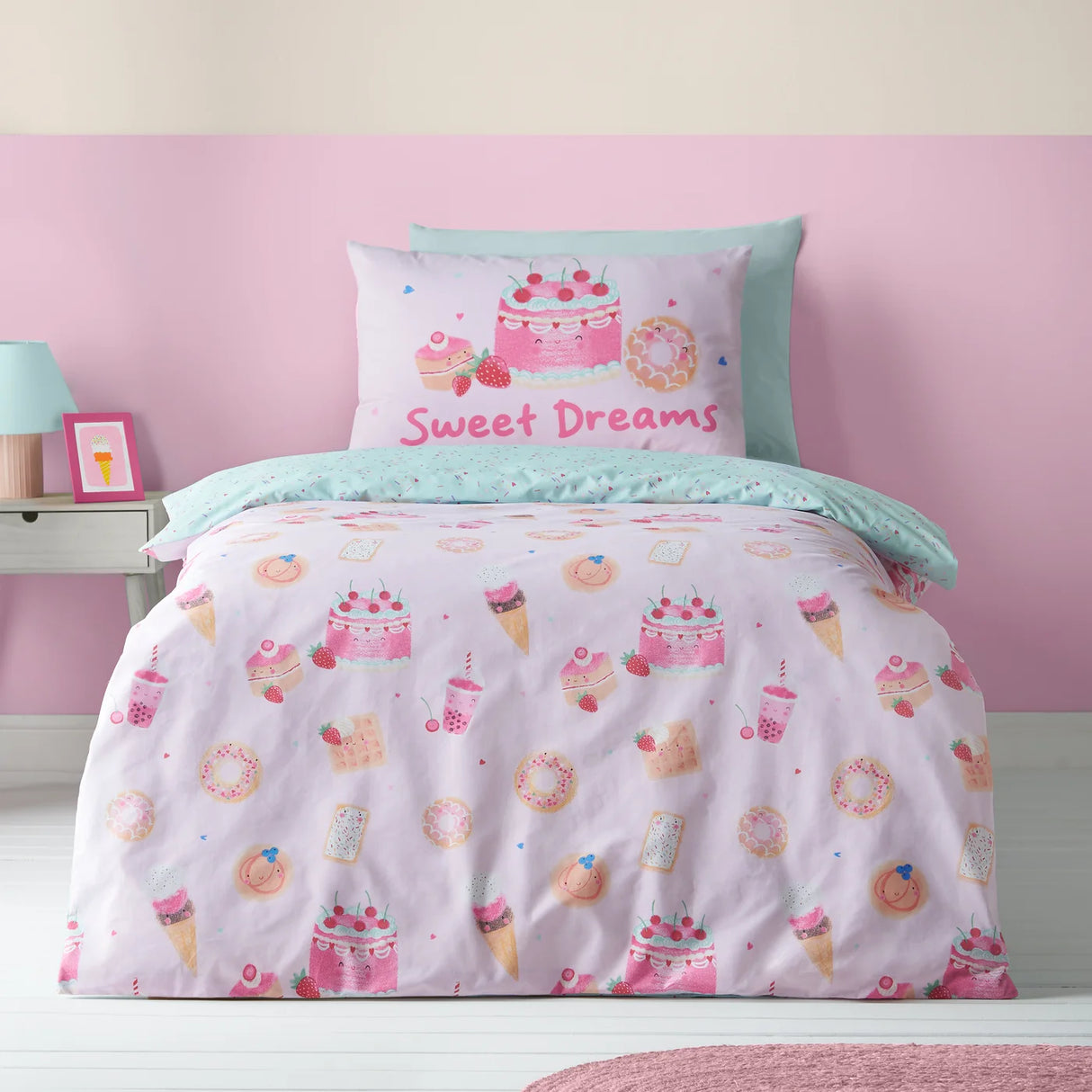 Catherine Lansfield Sweet Treats Reversible Duvet Cover Set with Pillowcase