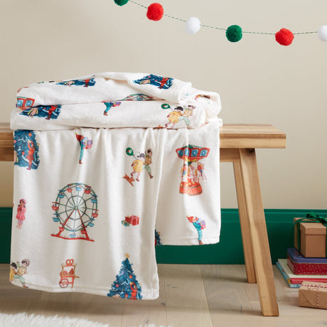 Belle & Boo Christmas Fairground Cosy Throw 150cm x 200cm - Cream