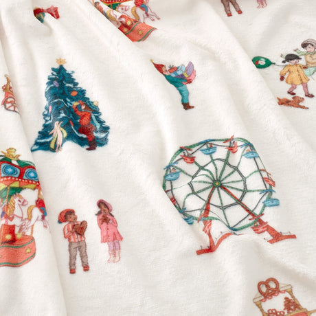 Belle & Boo Christmas Fairground Cosy Throw 150cm x 200cm - Cream - Christmas Fairground Throw