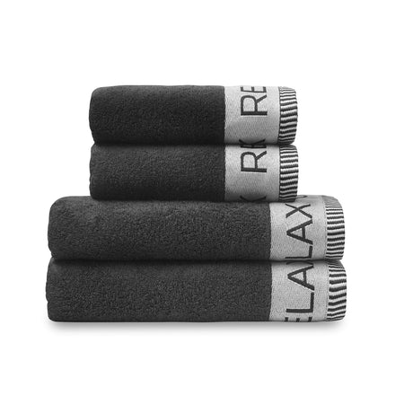 Catherine Lansfield Relax And Unwind Black 400 GSM Cotton Towel - Black - Relax And Unwind Black (Bale)