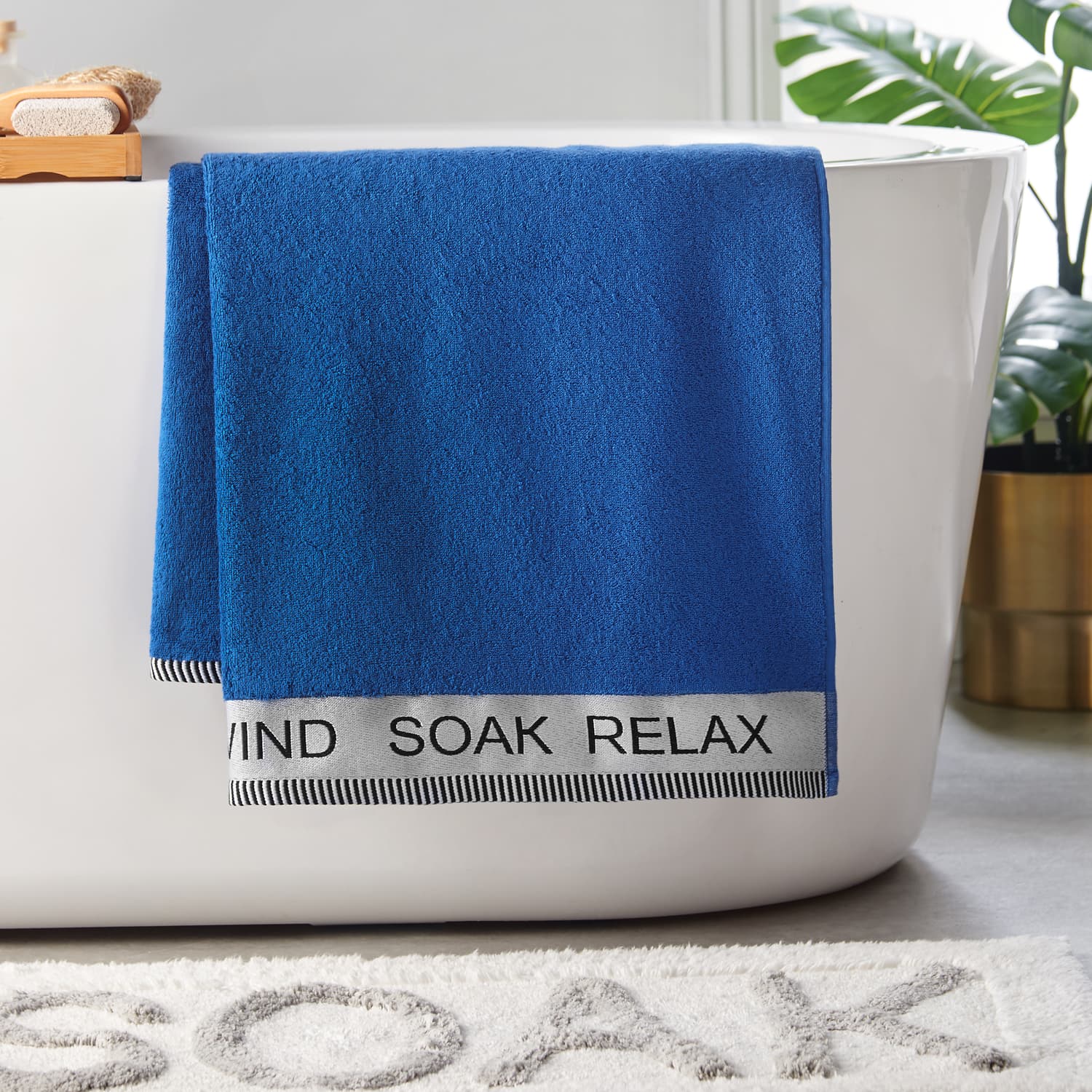 Catherine Lansfield Relax And Unwind Black 400 GSM Cotton Towel - Cobalt Blue