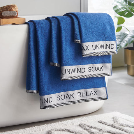 Catherine Lansfield Relax And Unwind Black 400 GSM Cotton Towel - Cobalt Blue - Relax And Unwind Cobalt Blue