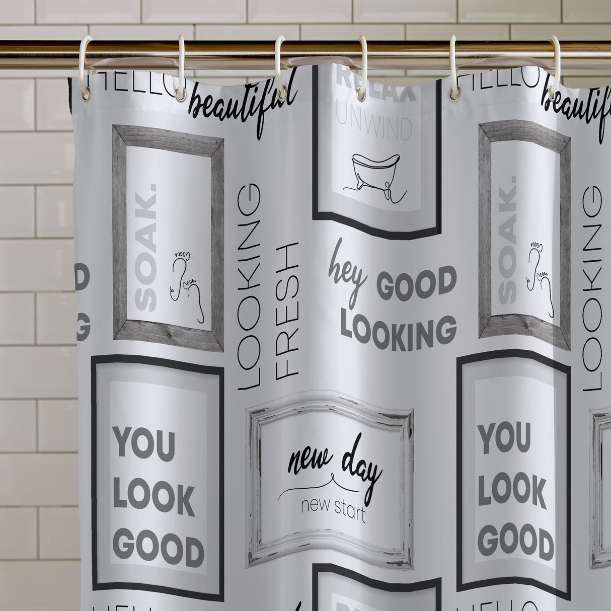 Catherine Lansfield Relax And Unwind Shower Curtain - Grey / Black - Relax And Unwind Shower Curtain