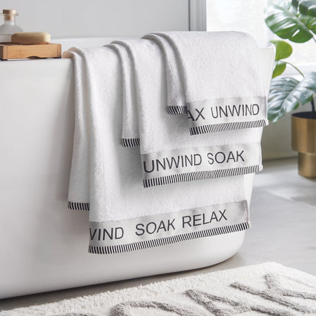 Catherine Lansfield Relax And Unwind Black 400 GSM Cotton Towel - White - Relax And Unwind White