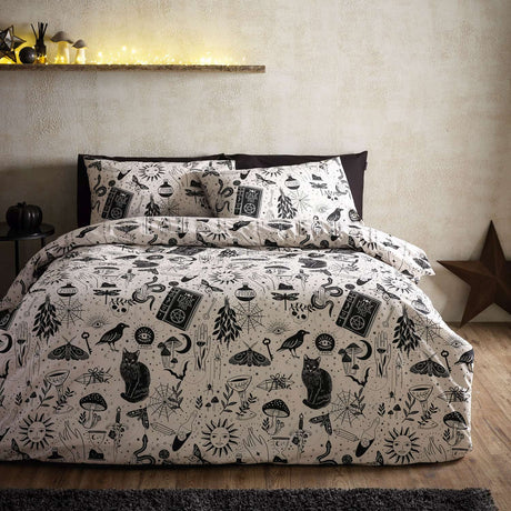Catherine Lansfield Enchanted Witchcraft Duvet Cover Set - Black / Natural - Enchanted Witchcraft Duvet Set