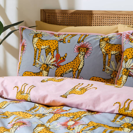 Their Nibs Untamed Cheetah Cotton Duvet Cover - Grey - Untamed Cheetah Duvet Set