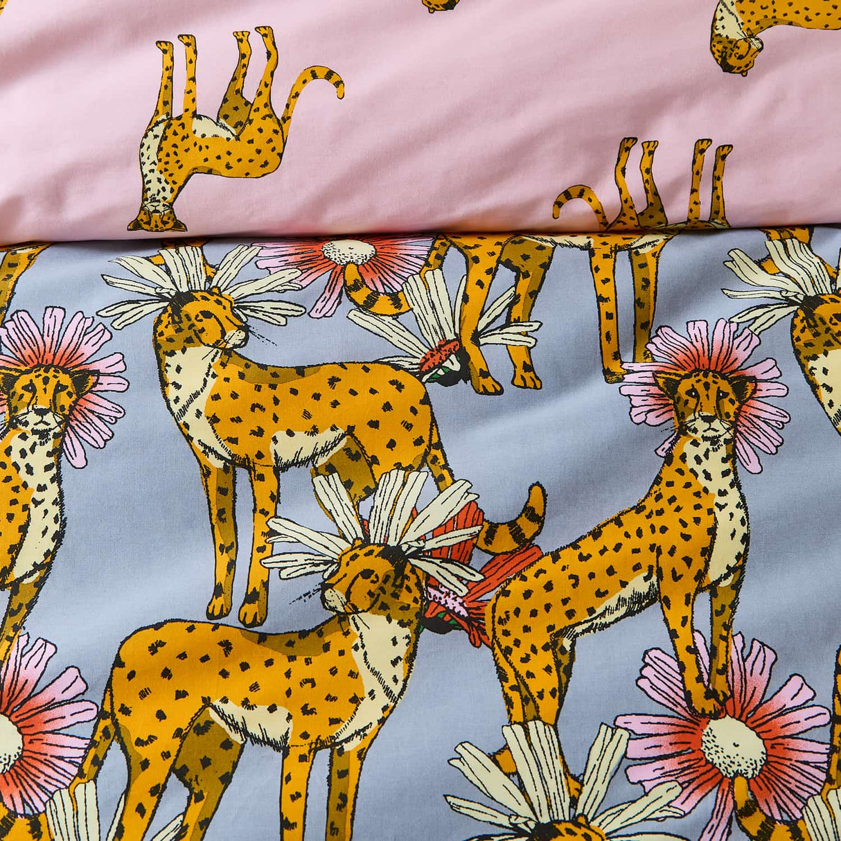 Their Nibs Untamed Cheetah Cotton Duvet Cover - Grey - Untamed Cheetah Duvet Set