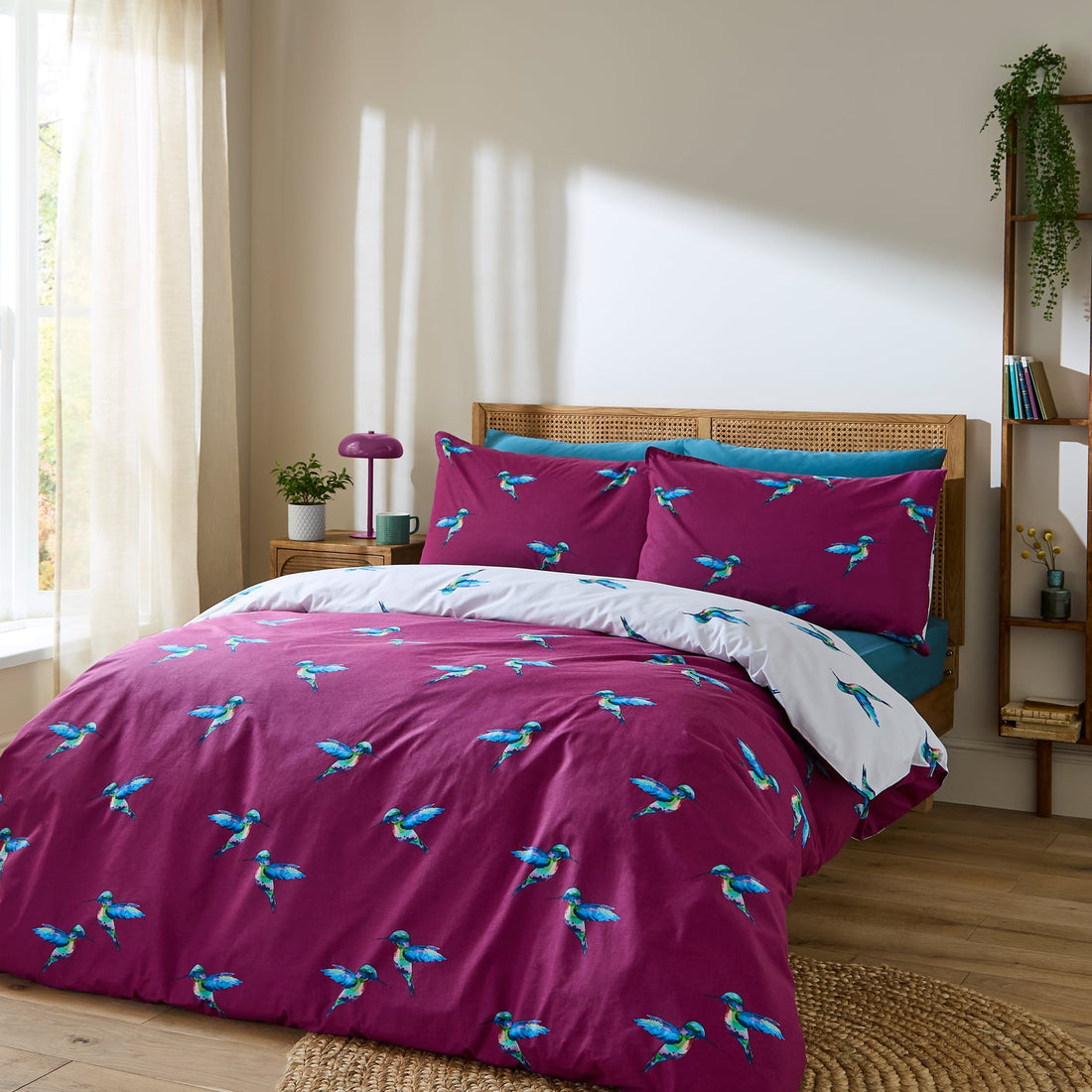 Their Nibs Hummingbird Cotton Duvet Cover Set - Plum