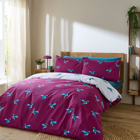 Their Nibs Hummingbird Cotton Duvet Cover Set - Plum