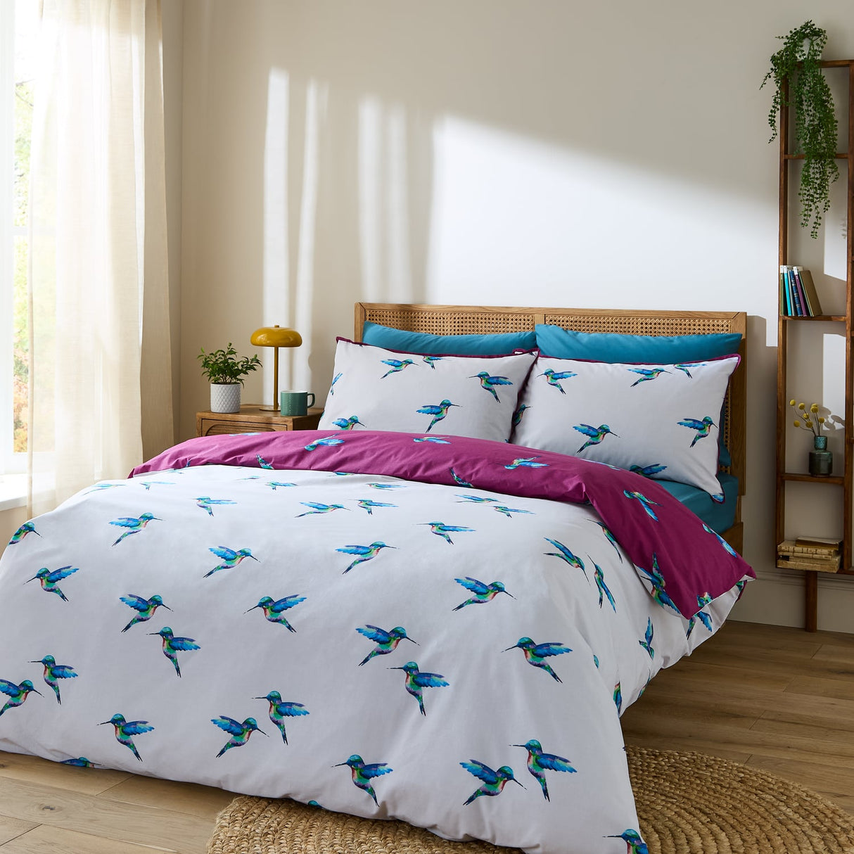 Their Nibs Hummingbird Cotton Duvet Cover Set - Plum - Hummingbird Duvet Set