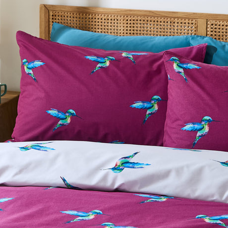 Their Nibs Hummingbird Cotton Duvet Cover Set - Plum - Hummingbird Duvet Set