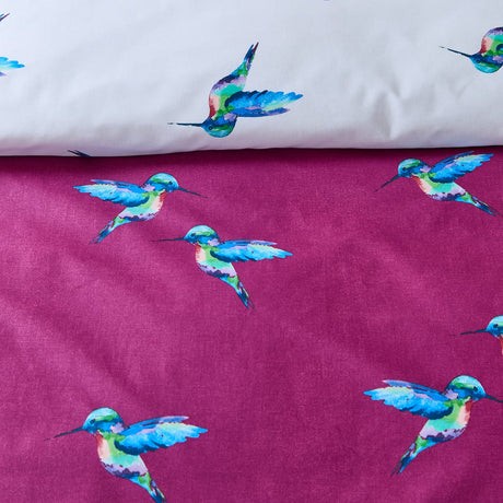 Their Nibs Hummingbird Cotton Duvet Cover Set - Plum - Hummingbird Duvet Set
