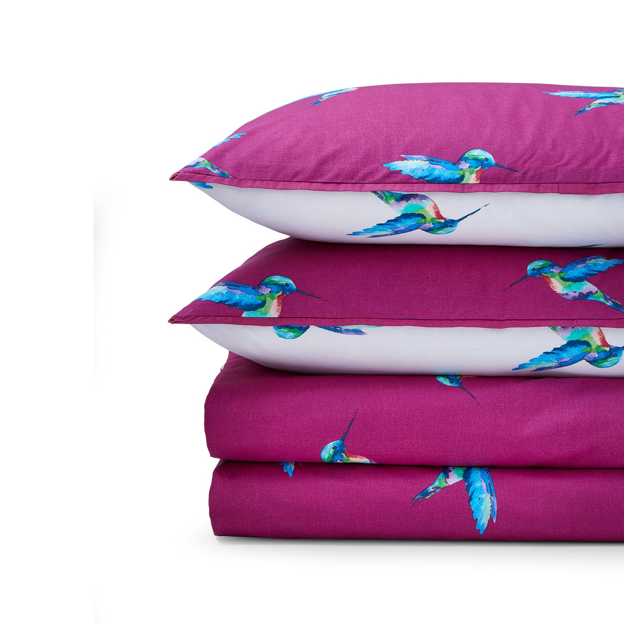 Their Nibs Hummingbird Cotton Duvet Cover Set - Plum - Hummingbird Duvet Set