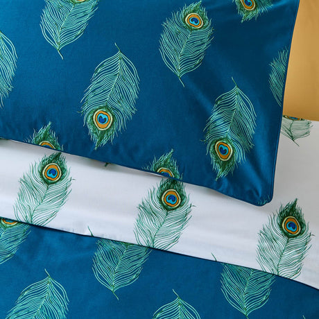 Their Nibs Peacock Feather Cotton Duvet Cover Set - Teal Green - Peacock Feather Duvet Set