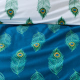 Their Nibs Peacock Feather Cotton Duvet Cover Set - Teal Green - Peacock Feather Duvet Set