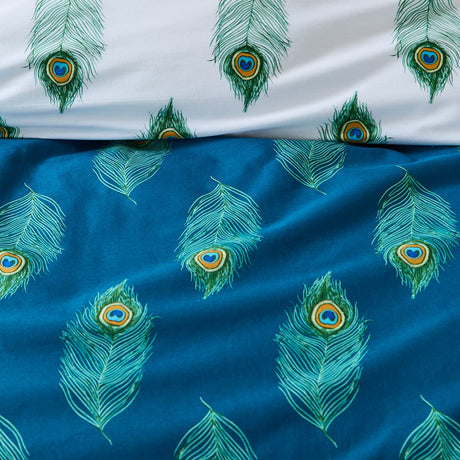 Their Nibs Peacock Feather Cotton Duvet Cover Set - Teal Green - Peacock Feather Duvet Set