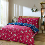 Their Nibs Christmas Reindeer Cotton Duvet Cover Set - Blue - Christmas Reindeer Duvet Set