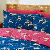 Their Nibs Christmas Reindeer Cotton Duvet Cover Set - Blue - Christmas Reindeer Duvet Set