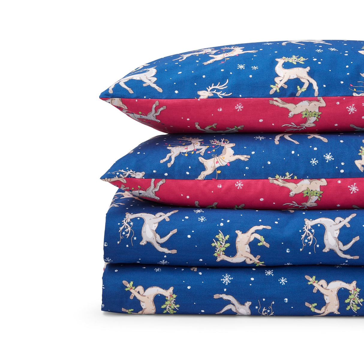 Their Nibs Christmas Reindeer Cotton Duvet Cover Set - Blue - Christmas Reindeer Duvet Set