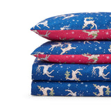 Their Nibs Christmas Reindeer Cotton Duvet Cover Set - Blue - Christmas Reindeer Duvet Set