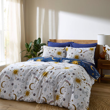 Their Nibs Disco Space Cotton Duvet Cover Set - Navy Blue - Disco Space Duvet Set