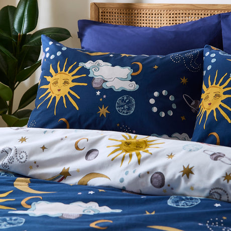 Their Nibs Disco Space Cotton Duvet Cover Set - Navy Blue - Disco Space Duvet Set