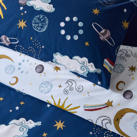 Their Nibs Disco Space Cotton Duvet Cover Set - Navy Blue - Disco Space Duvet Set