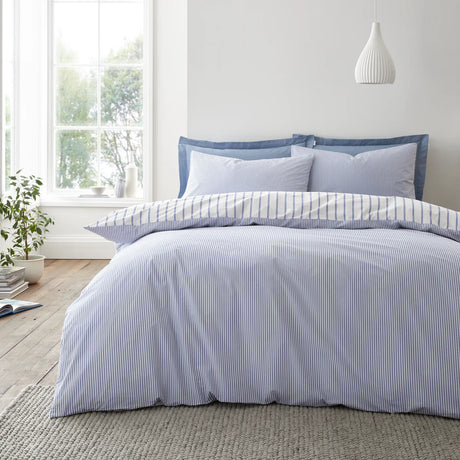 Bianca Hampton Stripe 200 Thread Count Cotton Reversible Duvet Cover Set - Blue image 3