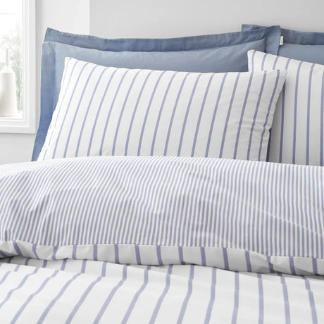 Bianca Hampton Stripe 200 Thread Count Cotton Reversible Duvet Cover Set - Blue image 4