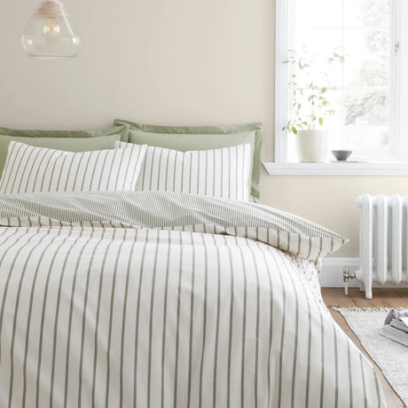 Bianca Hampton Stripe 200 Thread Count Cotton Reversible Duvet Cover Set - Green image 8