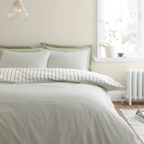 Bianca Hampton Stripe 200 Thread Count Cotton Reversible Duvet Cover Set - Green image 12
