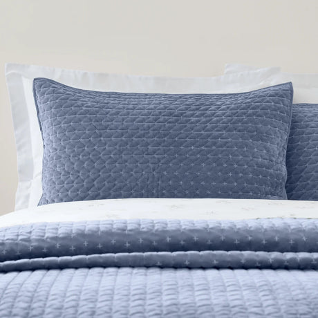Bianca Attica Velvet Embroidered Blue Pillow Sham Pair