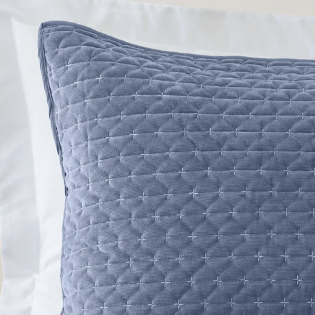 Bianca Attica Velvet Embroidered Blue Pillow Sham Pair 2