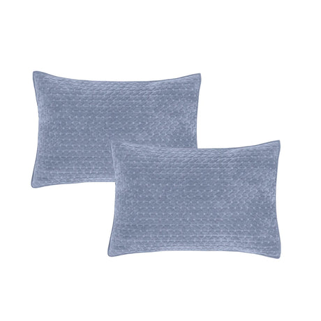 Bianca Attica Velvet Embroidered Blue Pillow Sham Pair 3