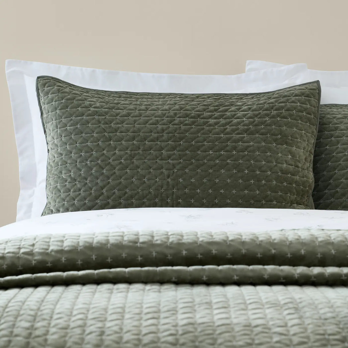 Bianca Attica Velvet Embroidered Blue Pillow Sham Pair 7