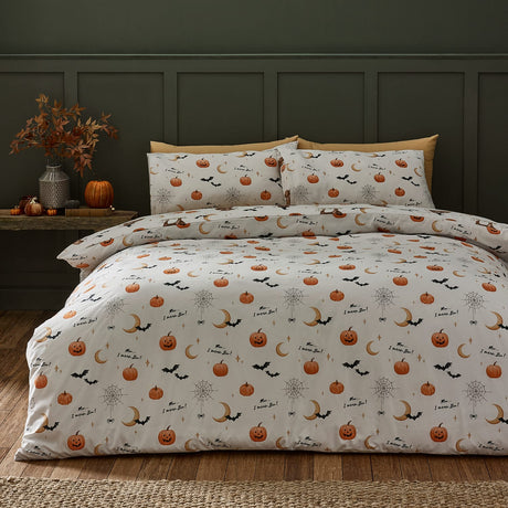Catherine Lansfield Halloween Highland Cow Duvet Cover Set - Natural - Halloween Highland Cow Duvet Set