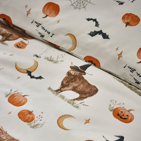 Catherine Lansfield Halloween Highland Cow Duvet Cover Set - Natural - Halloween Highland Cow Duvet Set