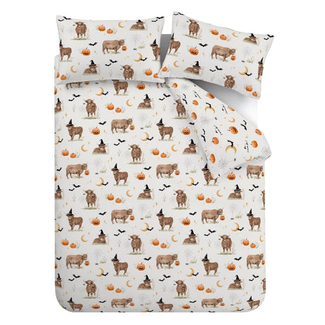 Catherine Lansfield Halloween Highland Cow Duvet Cover Set - Natural - Halloween Highland Cow Duvet Set