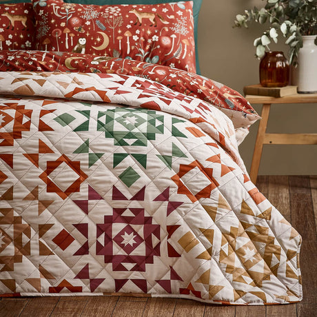 Catherine Lansfield Autumn Patchwork Bedspread - Natural